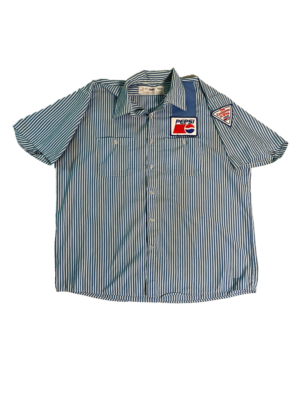 Vintage Cintas Pepsi Work Shirt Mens XL Blue Striped USA Uniform Mechanic Retro